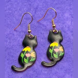 Cat 🐈‍⬛ & Flowers Earrings 🌼🌷